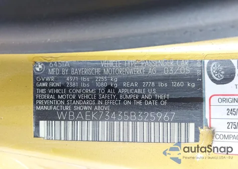 2005 BMW 645Ci 645Ci из США, поврежденный, VIN WBAEK73435B325967